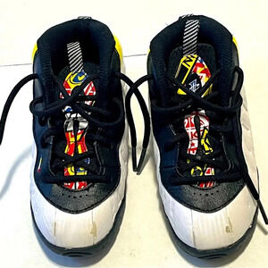 Nike Little Posite Foamposite kids tennis shoes size 10C yellow trim black white